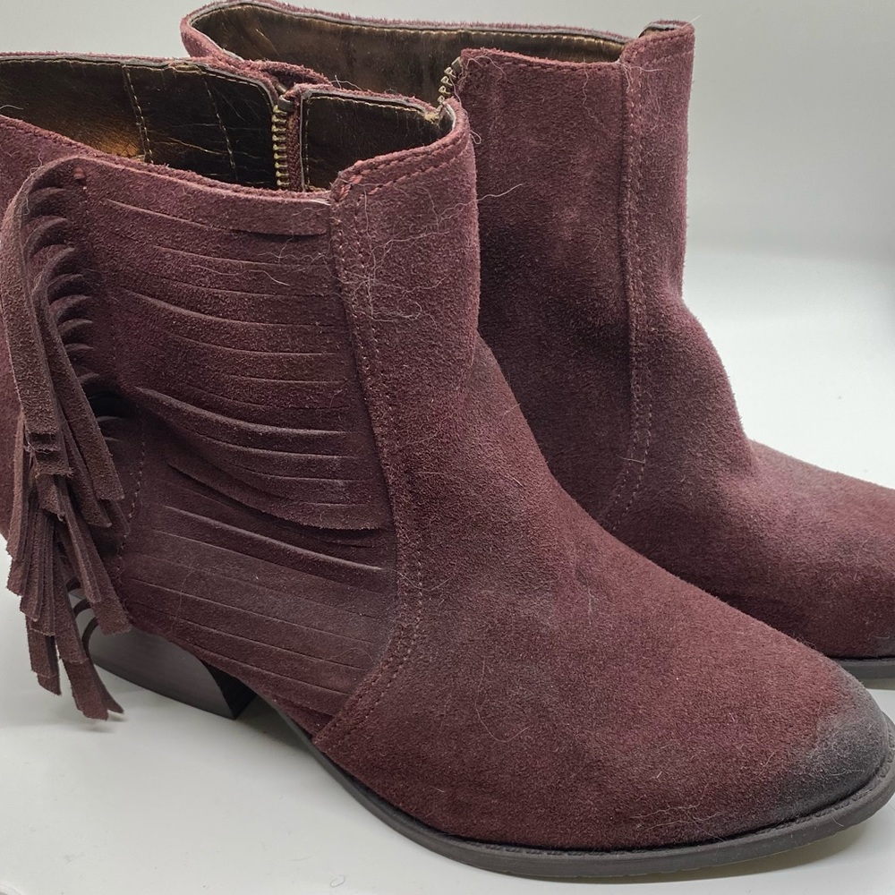 Boho suede fringe ankle boots, Size 9